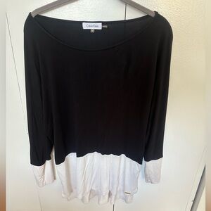 Calvin Klein Colorblock Black and White 3/4 Sleeve Blouse